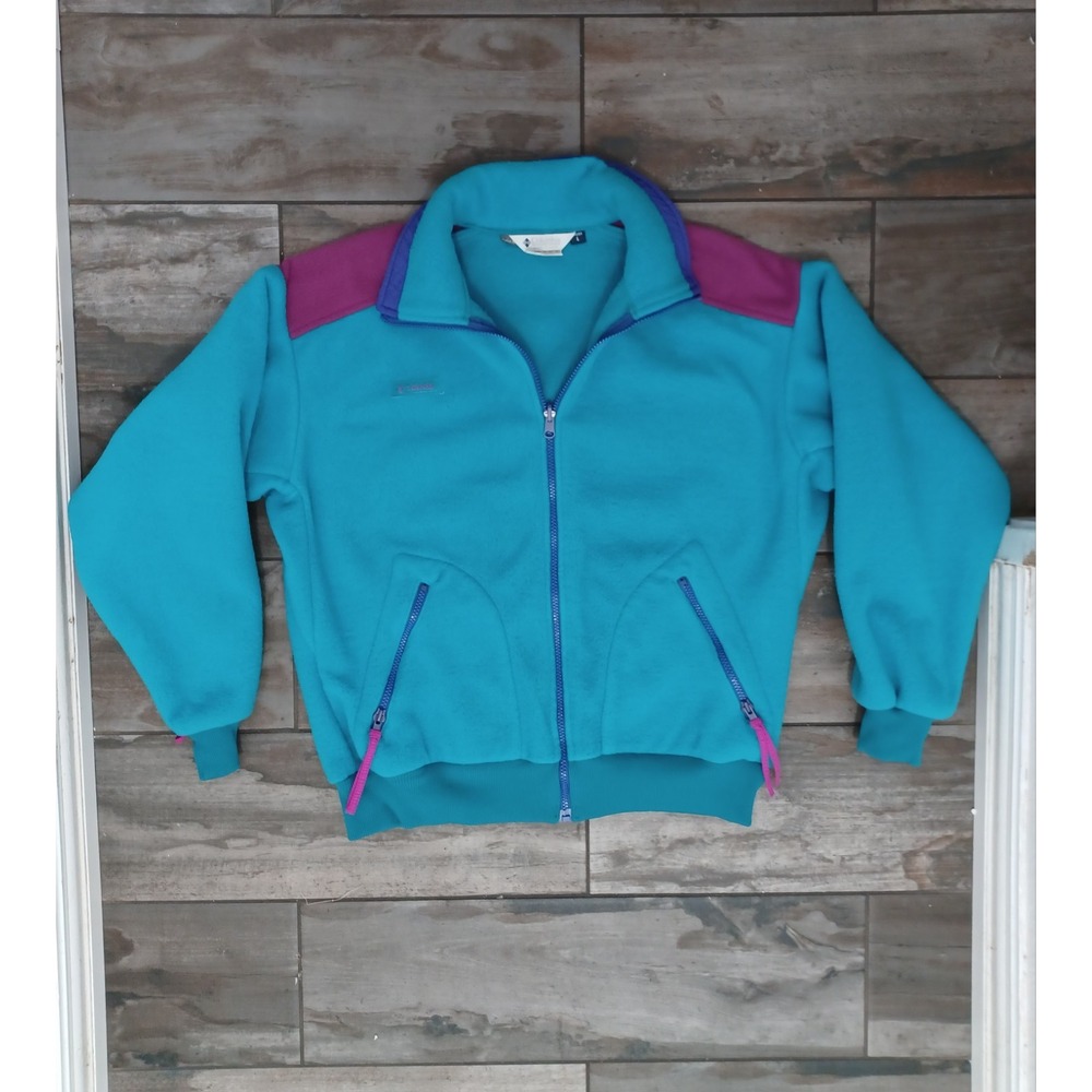 Vintage Columbia Sportswear Fleece Jacket Womens L Teal Bomber Made In USA 80s
